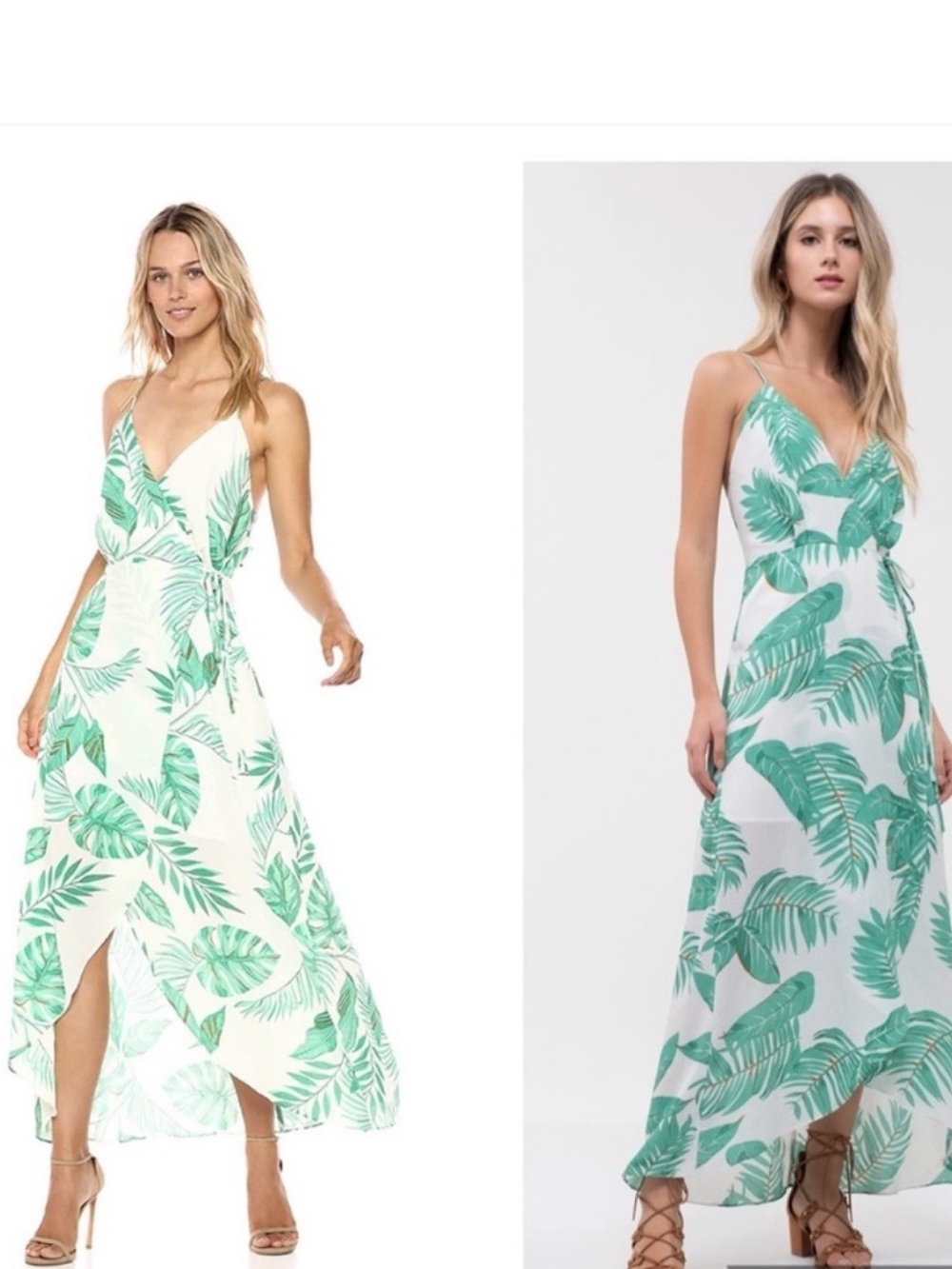 J.O.A. Palm Print Backless Maxi Dress - White & Green